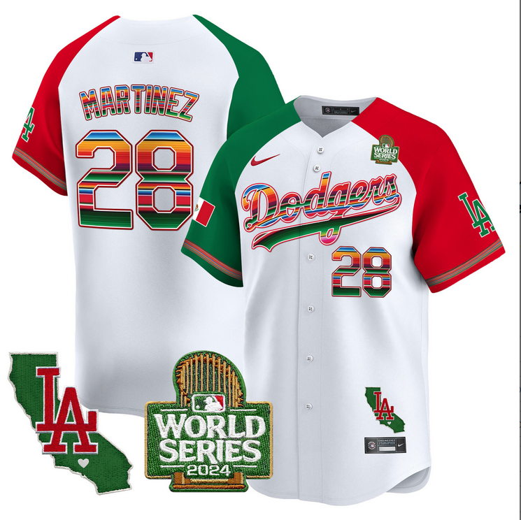 Men MLB Mexico Los Angeles Dodgers #28 Martinez white 2024 World Series Champions Patch Jersey 2024110 style 3